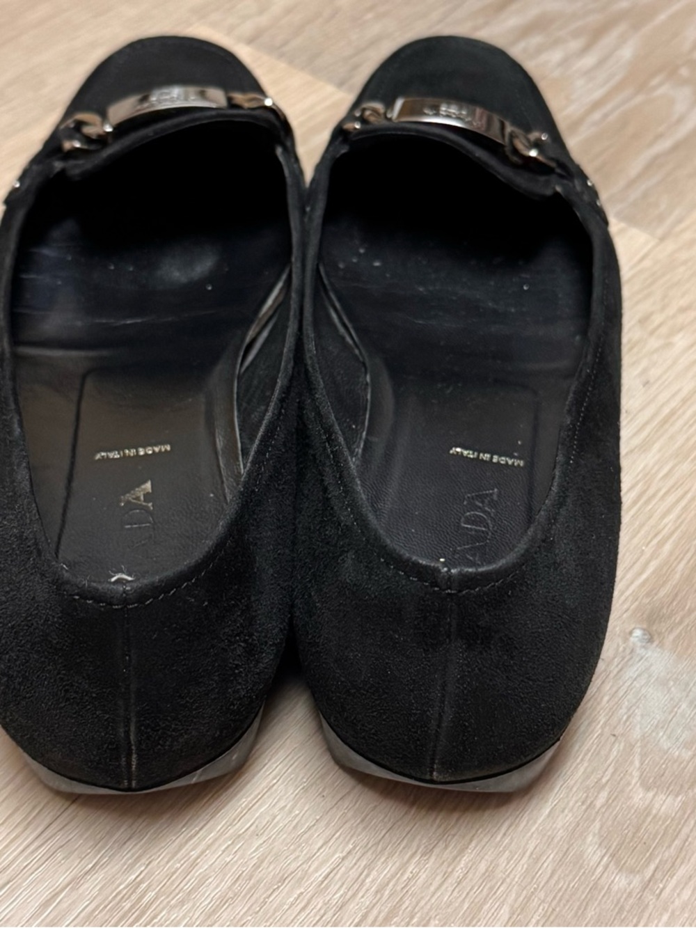 Prada Black Suede Leather Loafer Flats Size 37 US 7 Silver Hardware - Picture 8 of 16